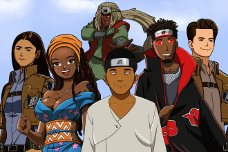 draw anime portrait in naruto, dragon ball, one piece, demon slayer style