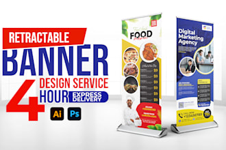 design roll up, retractable, or pull up or roller banners in 4 to 24 hours