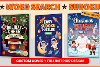 create word search puzzle, sudoku, crossword  puzzle activity book for KDP