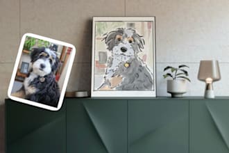 draw custom pet portraits in digital watercolor style