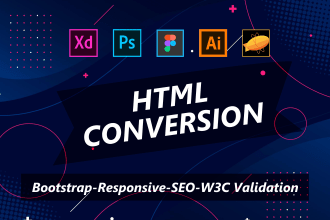 convert figma to html, xd to html, psd to html responsive bootstrap 5