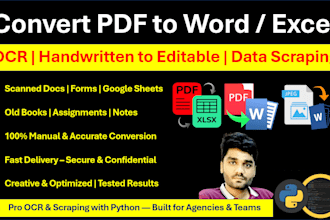 convert PDF, handwriting to ocr word, excel, data scrapping