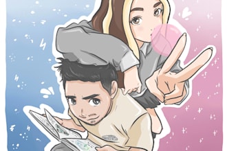 draw cute custom anime cartoon portraits for gift or present