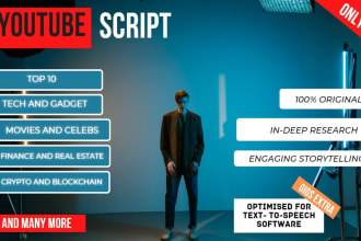 research and write video script for youtube channel