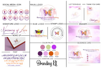 do watercolor logo design  with full business branding kit