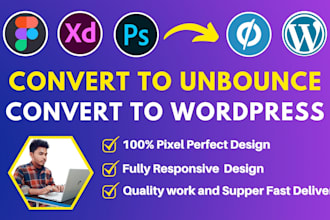 clone, convert figma, psd, xd to unbounce or wordpress by elementor pro