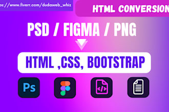 convert your PSD figma design to html css bootstrap with responsive