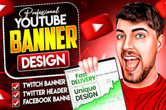 design a youtube banner, gaming banner, twitch banner, header