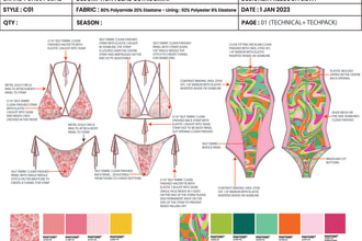 design lingerie, swimwear, resort wear cad fashion flats and techpacks