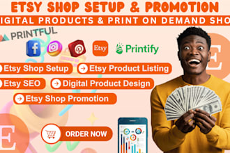 setup etsy shop digital products design, etsy shop promotion, etsy seo to sales