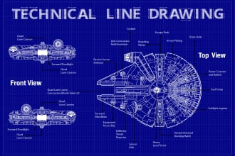 do technical line drawing,2d drawing,blueprint, illustration