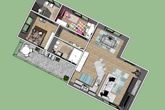 design interior, 2d floor plan, and 3d floor plan