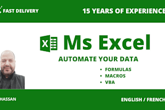 manage excel data, formulas, vba coding, macros, user forms and any other tool