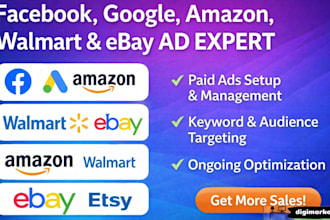 set up facebook google amazon walmart ebay etsy advertising ppc ads campaign