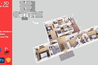 convert 2d to 3d floor plan and rendering