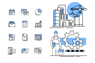 design custom vector icon set and line industrial concept