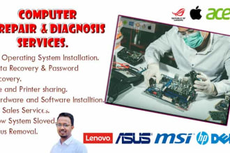 fix and repair desktop or personal PC  windows,  mac os, laptop within remotely