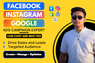 run facebook and google ads design graphics build websites and market brand