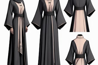modern abaya flat design modestwear and techpack