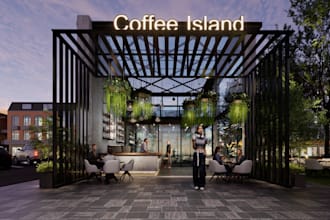 do 3d design for coffee shop, restaurant and office