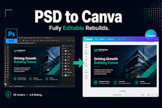 convert and rebuild your PSD or photoshop design into editable canva templates