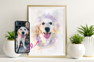 draw personalized digital watercolor dog cat pet portrait from photo