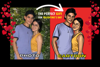 draw couple valentines day cartoon illustration gift