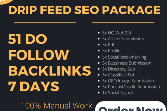 do 51 quality backlinks 7 day drip feed SEO package