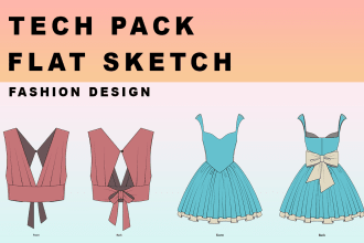 create fashion flat sketches, cad technical drawings, and detailed tech packs