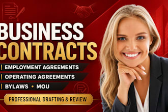 draft business contracts, employment agreement, operating agreement, bylaws, mou