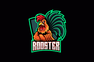 design realistic rooster mascot service logo with creative concepts