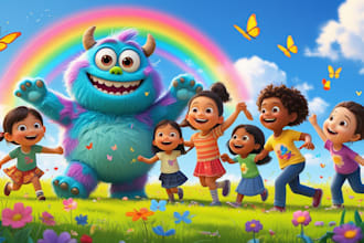 design professional children storybook illustrations, vector and 3d pixar art