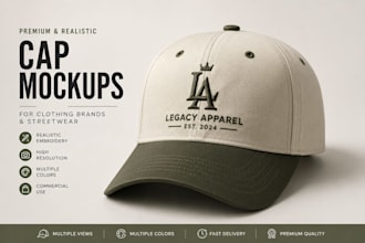 create realistic embroidery cap mockups for clothing brands