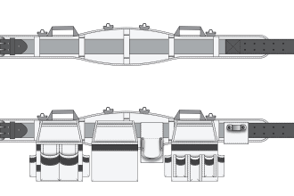 do technical drawing of apron, tool belt and holder