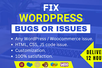 expertly fix HTML, CSS, jquery, elementor, woocommerce, divi and wp bakery issue