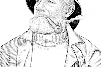 create line art portrait in engraving style