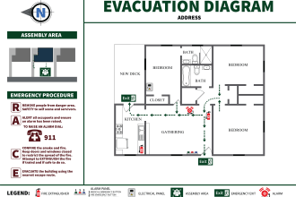 design emergency evacuation plan, fire escape diagram, map for your safety