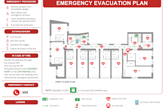 design emergency evacuation plan, fire escape diagram, map for your safety