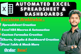 create custom excel spreadsheet using pivot table,charts,dashboard,data cleaning