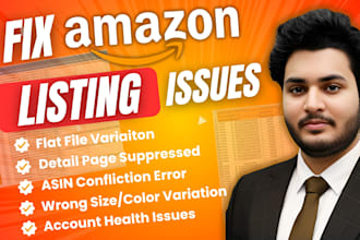 fix any amazon listing errors, variation issue, upload amazon flat file