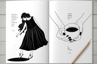 draw hand drawn line art style for your poetry book illustration