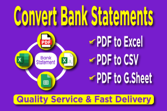 convert bank statements PDF to excel, CSV or google sheet