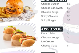 design a professional restaurant menu and price list