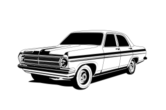 line art car illustration or any vehicle in retro vintage style