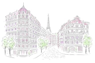 sketch city street, house, urban architecture illustration