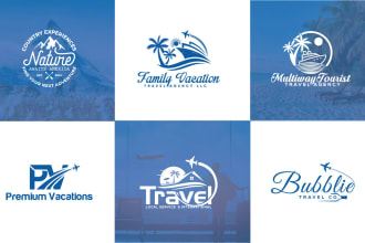 do modern travel agency hotel resort beach adventure tourism vacation logo