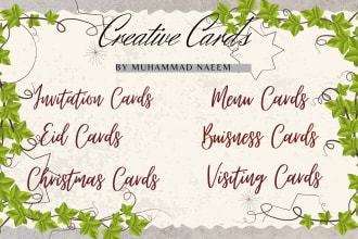 creative invitation cards, menu cards, business cards, and visiting cards