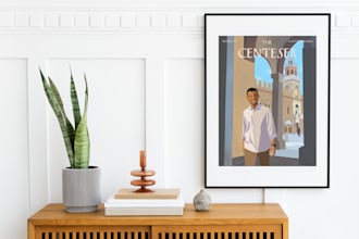 illustrate a custom cover in the new yorker magazine iconic style