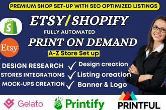 set up etsy print on demand pod store with printify, printful etsy SEO