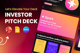 design, redesign pitch deck, powerpoint presentation, google slides and canva